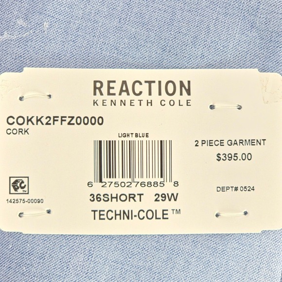 Kenneth Cole reaction 2 Piece Suit Mens 36S Pants 29W Light Blue Quiet Luxury - Picture 15 of 15